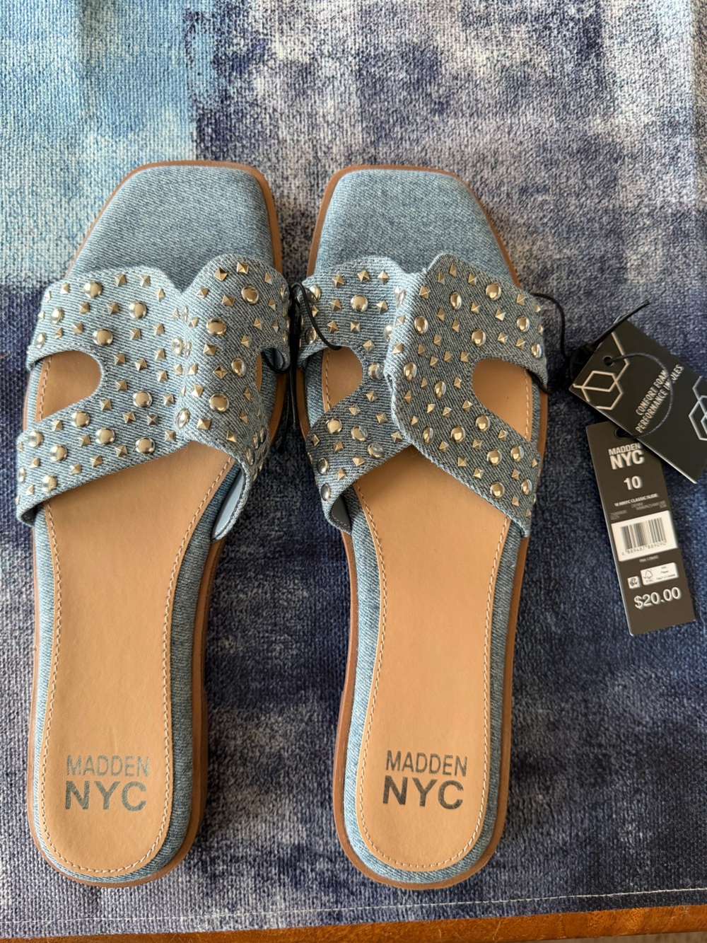 NY Collection Light Blue Studded Denim Slip-On Mules